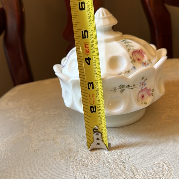 Vintage Westmoreland Coin Dot milk glass candy jar, sugar dish hand painted - Picture 9 of 10